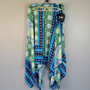 NWT By&By Boho Turqouise, Navy & Lime Patterned Skirt. Size Medium